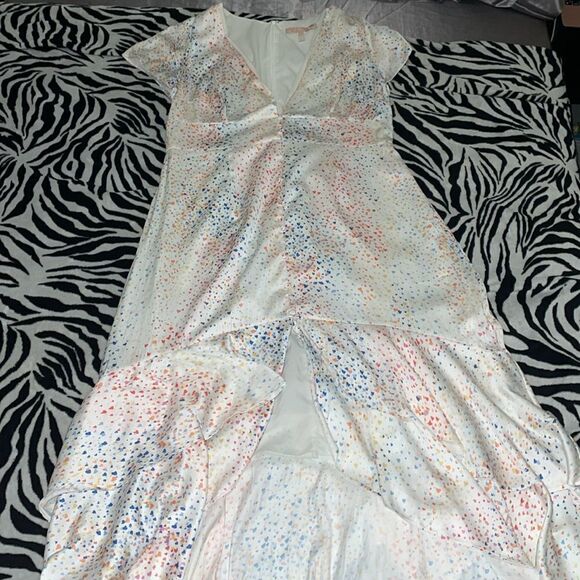 Anthropologie Hutch rainbow heart high lo maxi satin front button v neck dress - Picture 5 of 13